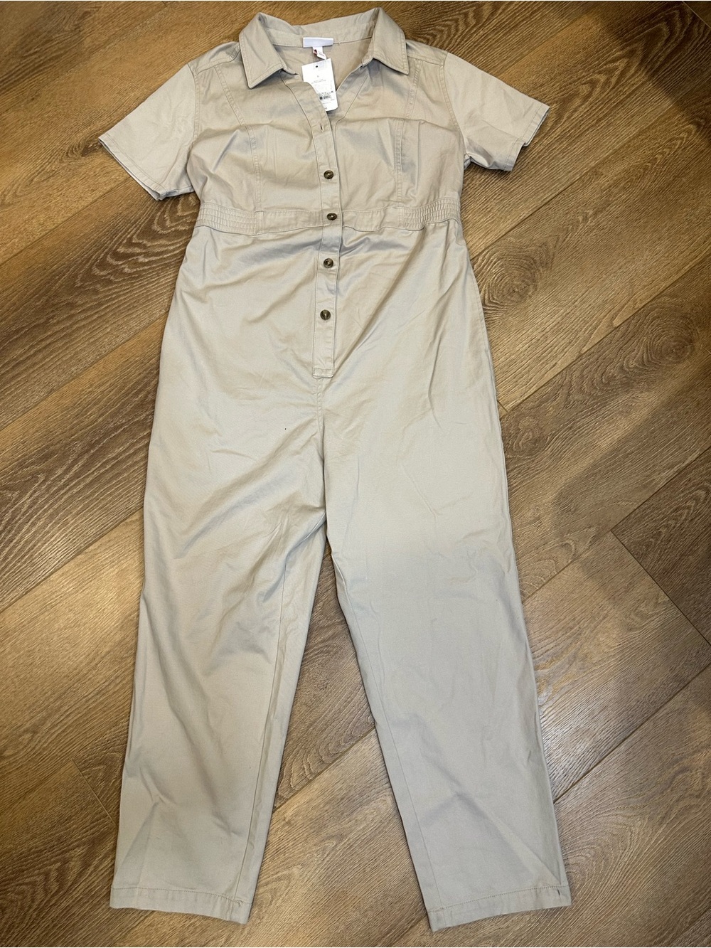 Women’s Maternity Short-Sleeve Utility Jumpsuit - Beige S